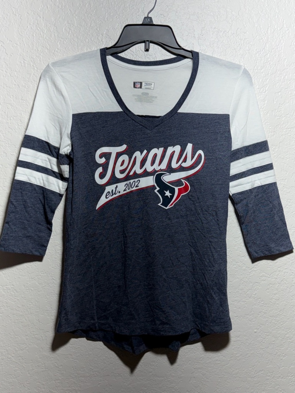 NFL Houston Texans Navy, White & Red Script V-Neck Tee
